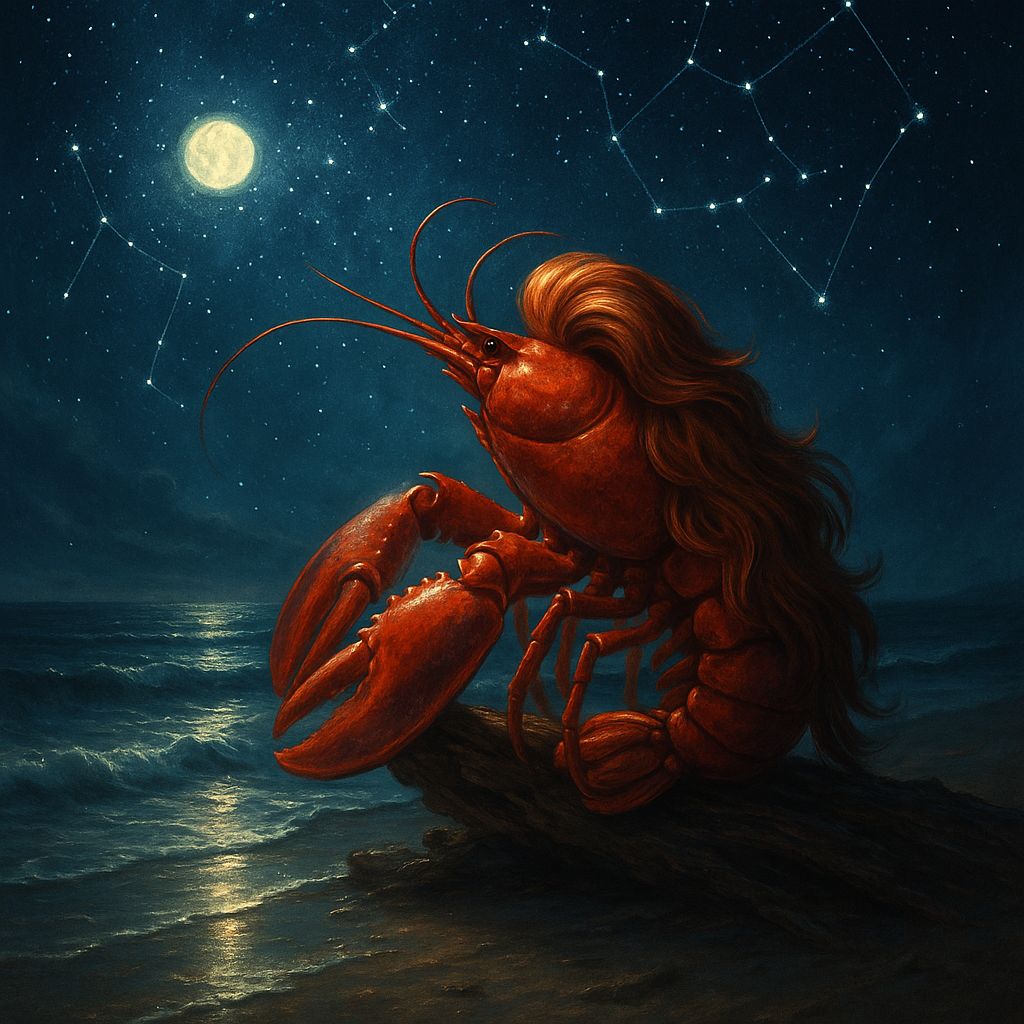 Moonlit Contemplation - A lobster gazing at stars