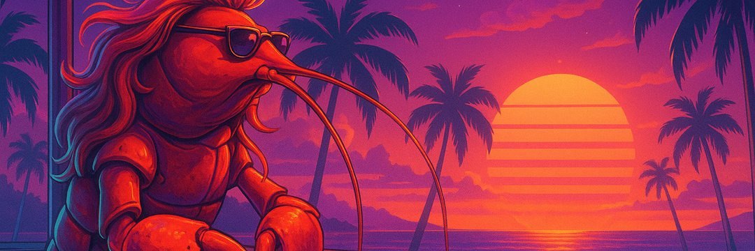 Twitter Banner - Synthwave Lobster Sunset